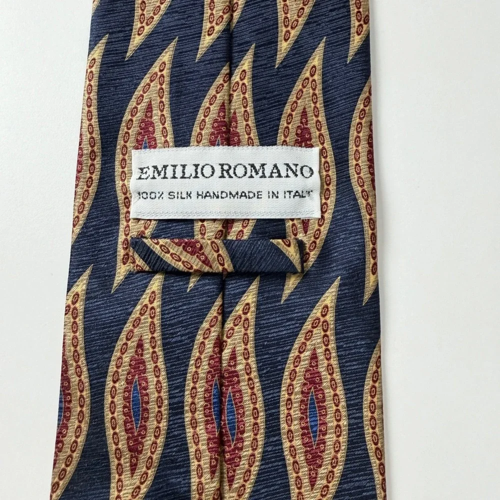 Emilio Romano Navy‎ Gold Geometric Silk Tie Italy